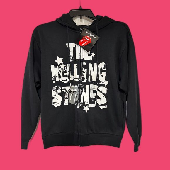 The Rolling Stones Brand Full Zip Black Hoodie Sweatshirt Shirt L - Picture 1 of 3